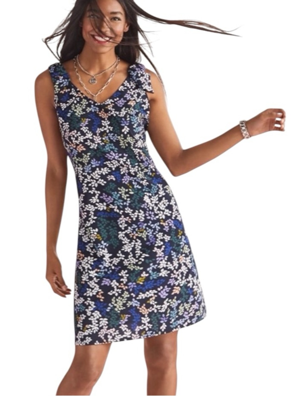 Cabi Cinco Shift Dress Navy Floral Size Small 4-6 Colorful Party
